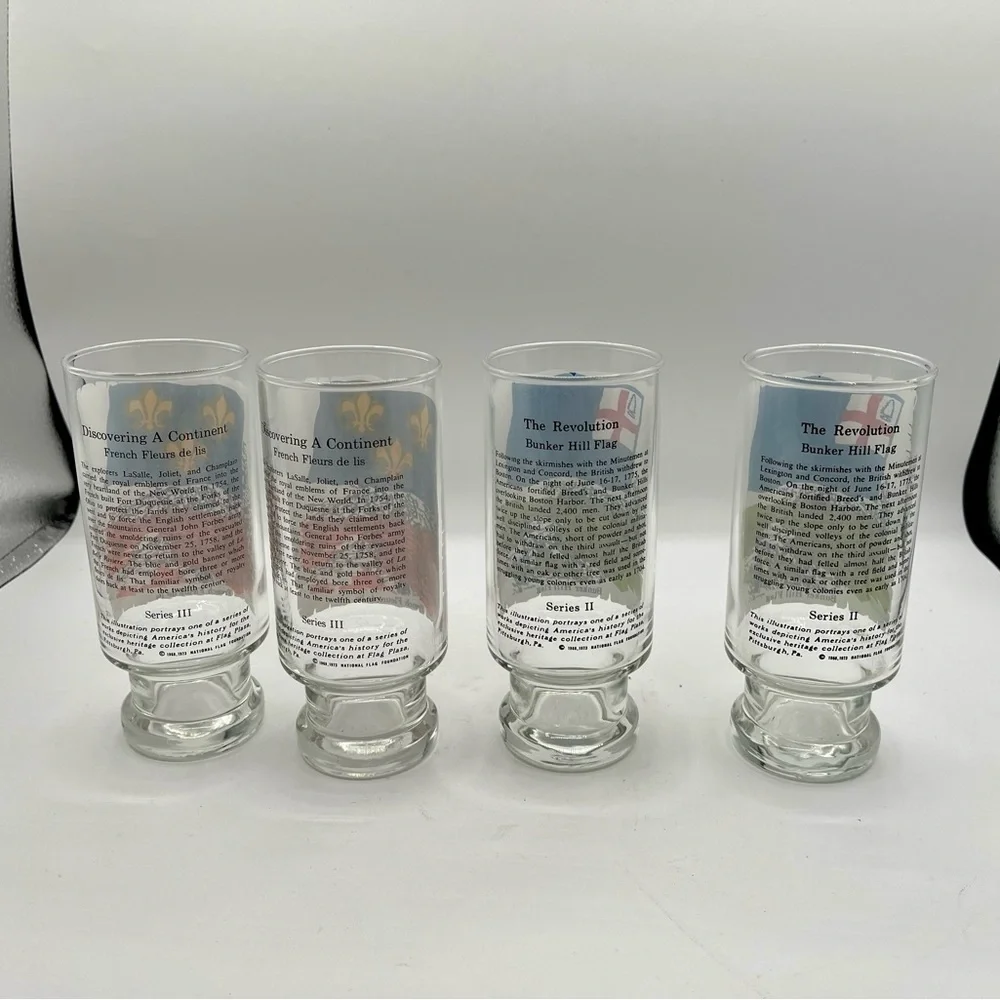 Set of 4 Vintage Flag Glasses with Fleur-de-lis and Naval Flags